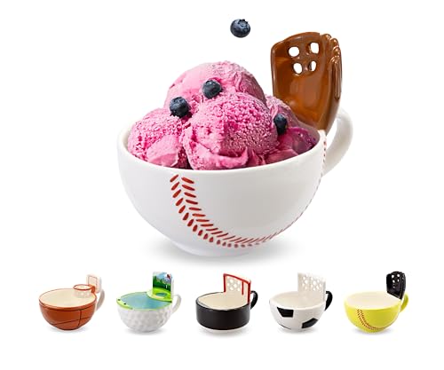 A mug in the shape of a baseball with a glove