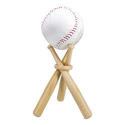 A wooden holder for a baseball