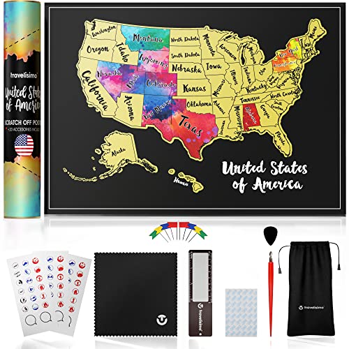 A scratch off map of the US with colorful background