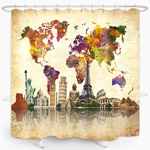 Shower curtain with map of the world