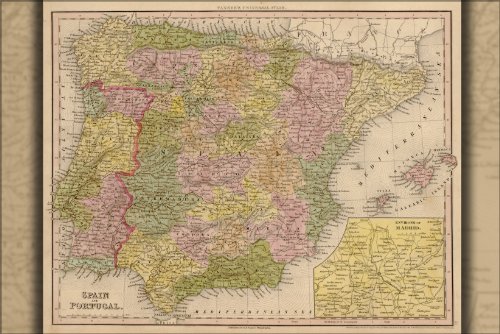 Historical map of Spain and Portugal from 1515