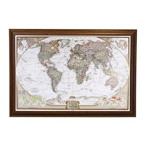 A world map with push pins and a personalized name frame