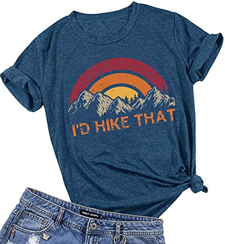 A black t-shirt with the outline of mountains and the text "i'd hike that"