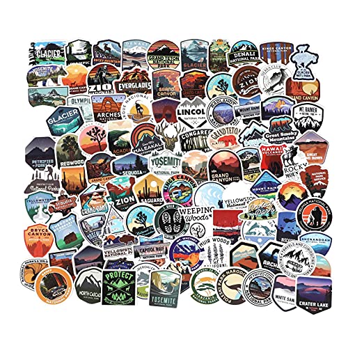 A collection of various US national park stickers