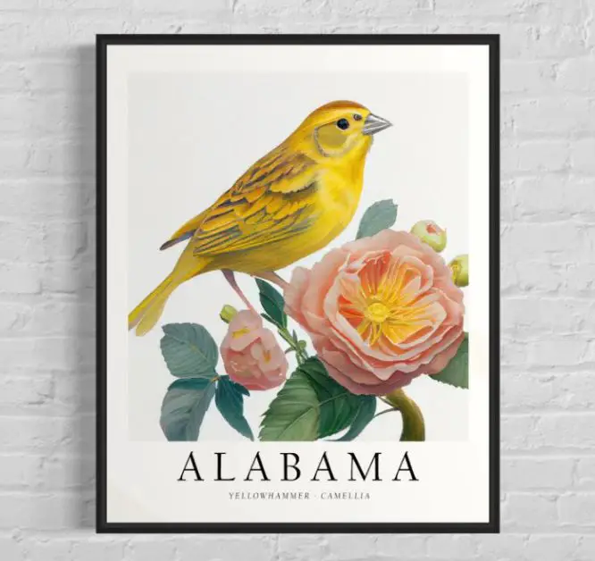 Poster with the national bird and flower of Alabama