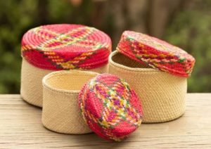 A set of three handwoven baskets from Colombia