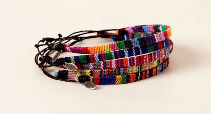 Set of five colorful weaved wrist bands