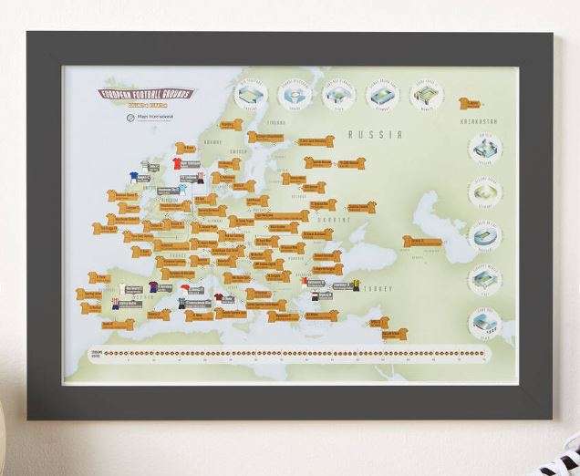 European map with football stadiums