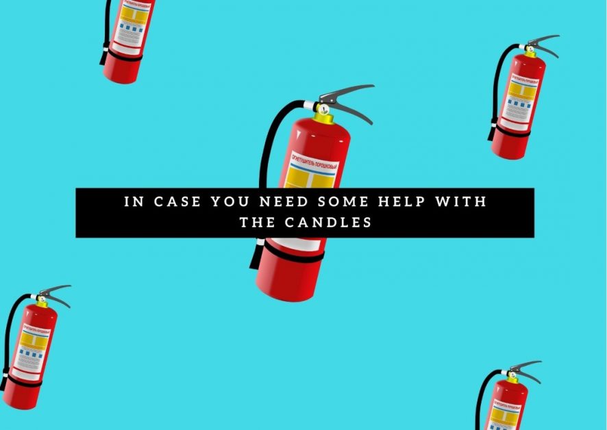 Birthday card with fire extinguishers and "in case you need help with the candles