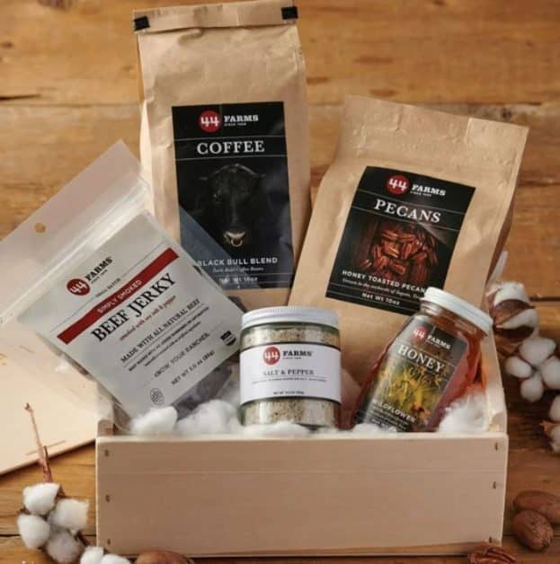 A gift basket with items from Texas