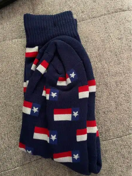 A pair of socks with the flag of Texas