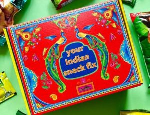 A box with "your Indian snack fix"
