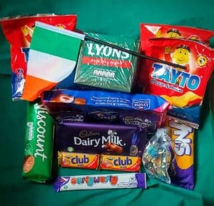A collection of Irish snacks in a gift box