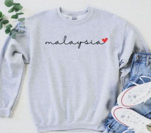 A grey sweatshirt with 'Malaysia' and a heart