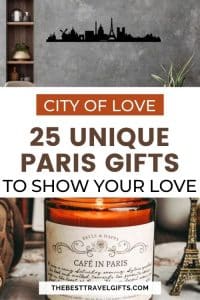 City of love: 25 unique Paris-themed gifts to show your love with a photo of a the Paris skyline wall art and a candle with Paris cafe smell