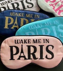 Sleeping masks with "wake me up in Paris"