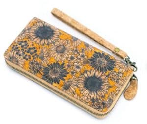 A cork wallet with flowers made in Portugal