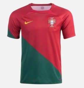 A soccer jersey in green and red from the national soccer team from Portugal