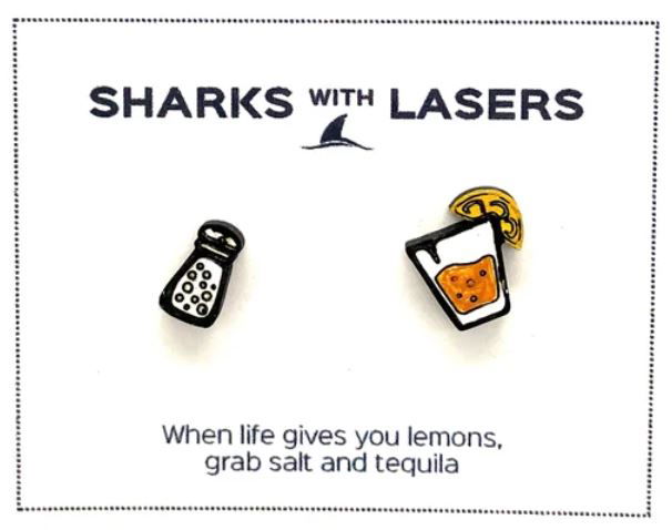 Earring buds with salt and shot of tequila