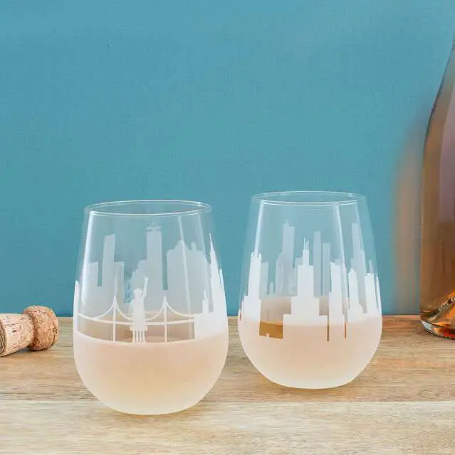 Two glasses with city skylines