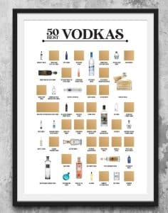 A scratch off poster with the 50 best vodka bottles