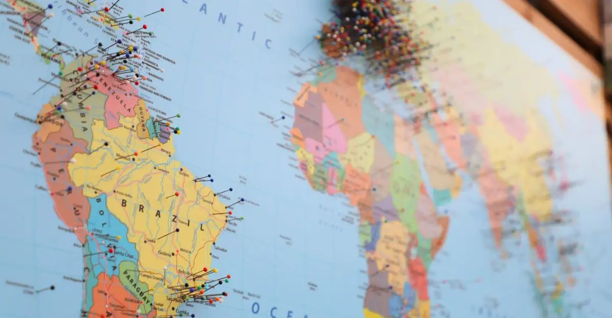 Map of the world with pins